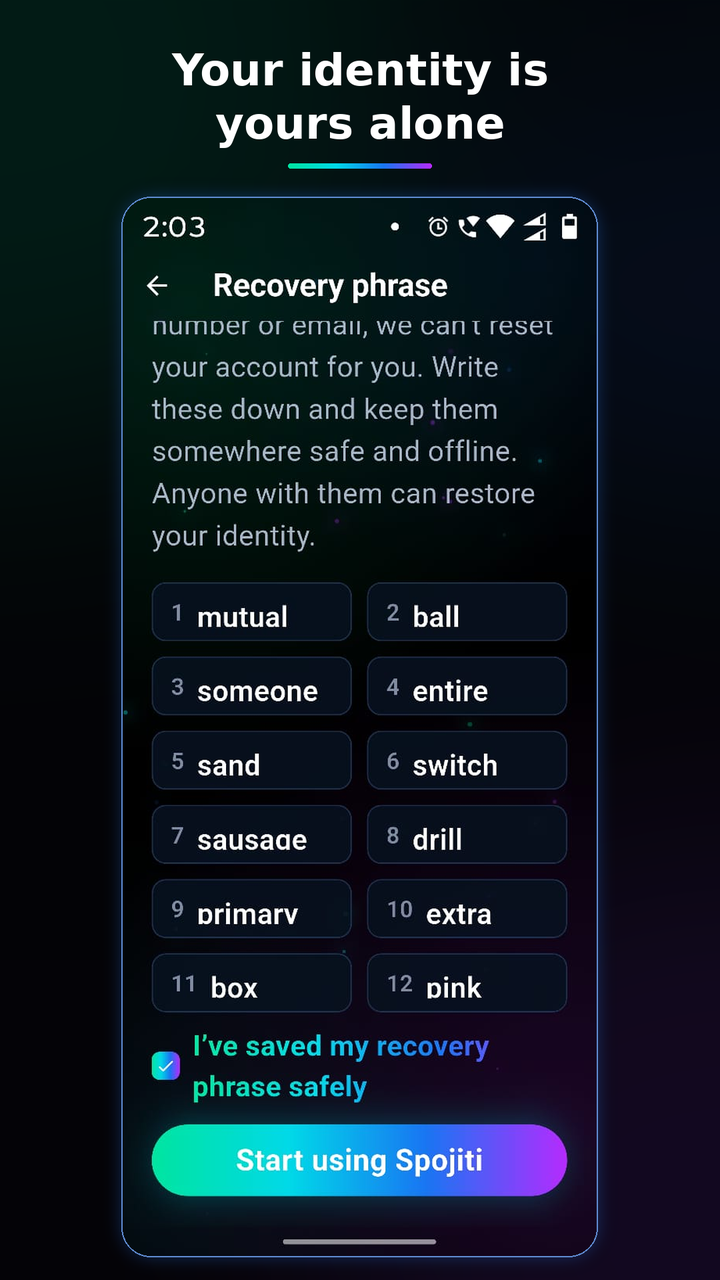 Recovery phrase